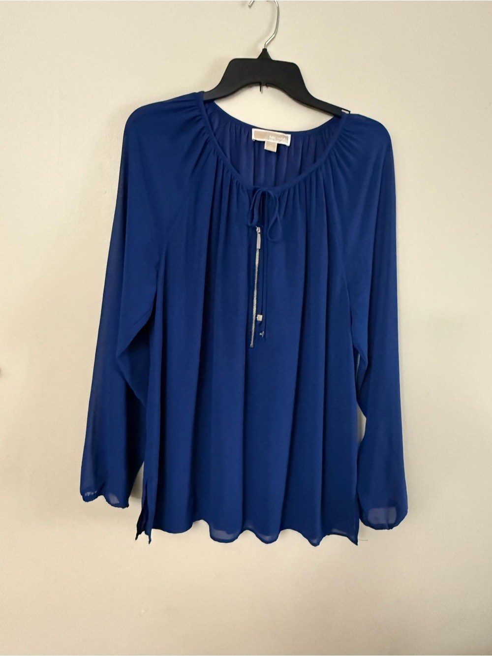 Michael Kors Royal Blue Peasant Blouse with Tie Detail